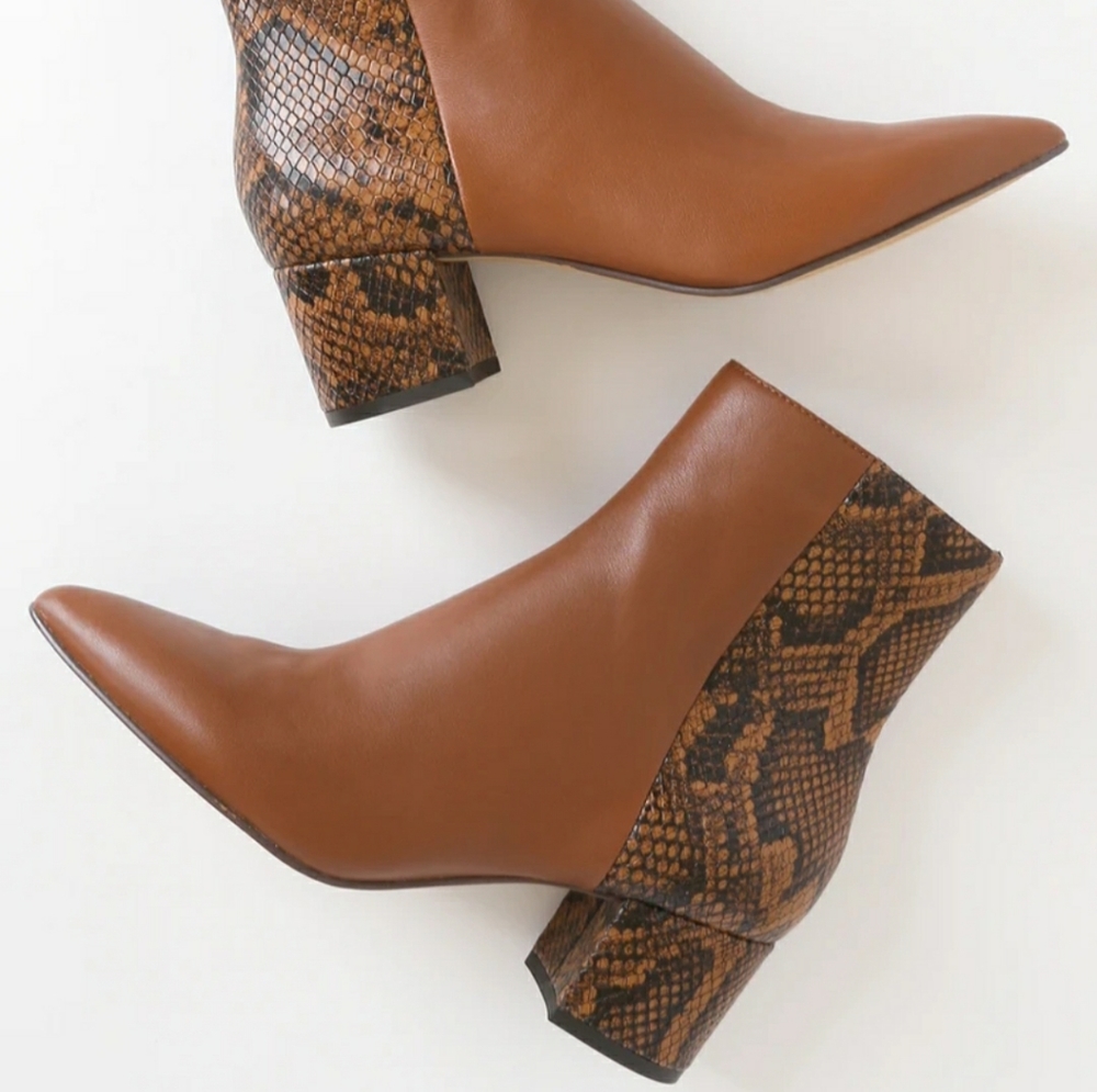 Dolce Vita Tan and Snake Print Ankle Booties